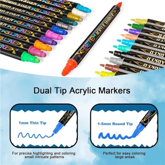 24 Colors Dual Tip Acrylic Paint Pens Markers, Premium Acrylic Paint Pens - Picture 4 of 7